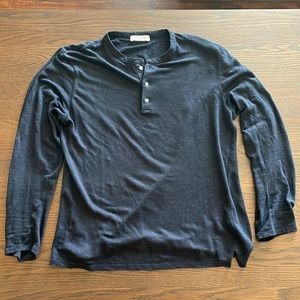 Sandro mens navy linen long sleeve Henley